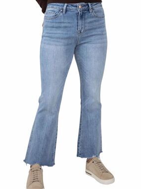 MICA DENIM High Rise Shark Bite Hem Crop Flare Jeans Blue Size 29